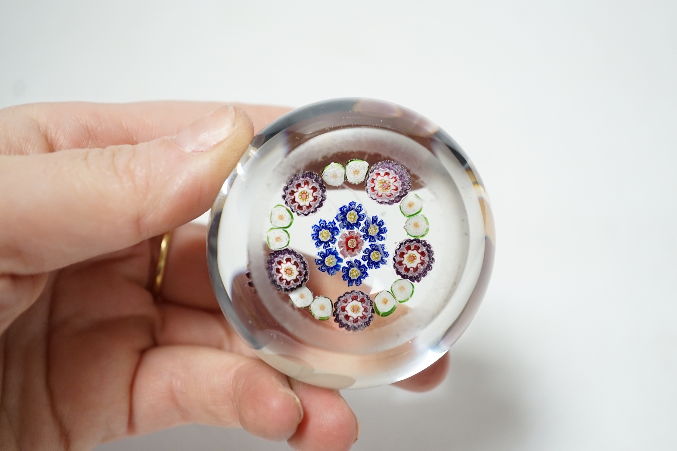 A Clichy spaced millefiori paperweight, 5cm in diameter